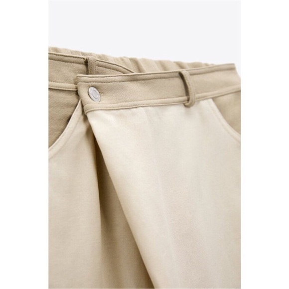 - Zara Crossover Pants Rustic Contrasting High Waist Beige Size L Womens 0085 - Picture 2 of 5